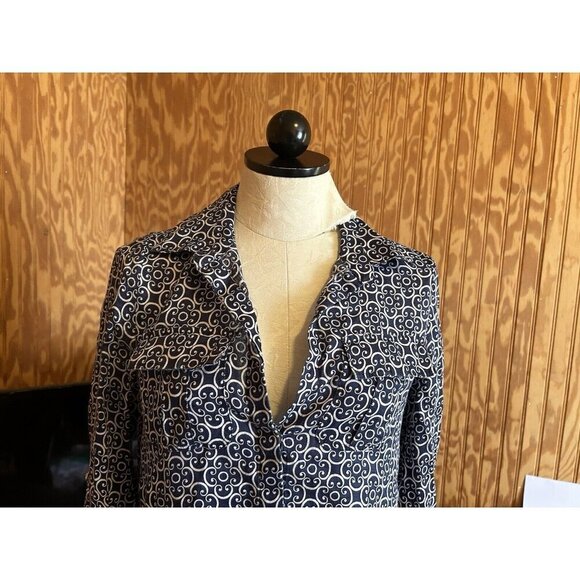 Charter Club Luxury Size S Scrolls Print 100% LINEN Button Down Blouse Blue - Picture 3 of 8